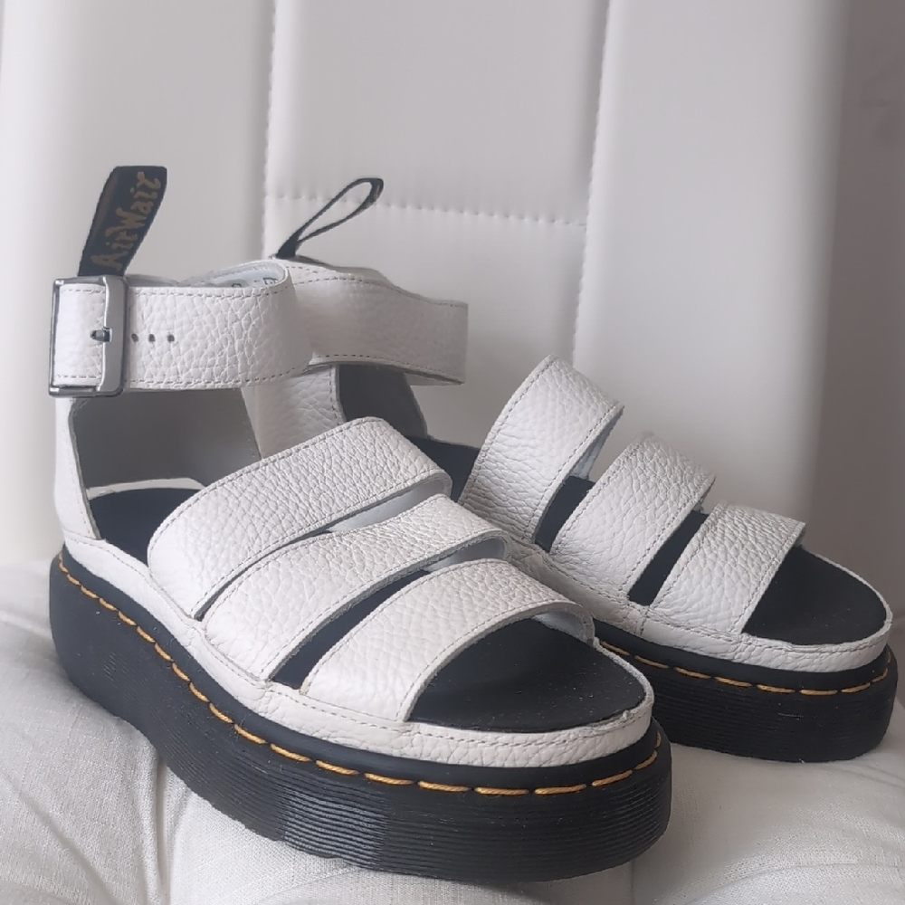 NEW Dr. Martens Clarissa II Quad White Leather Platform Sandals